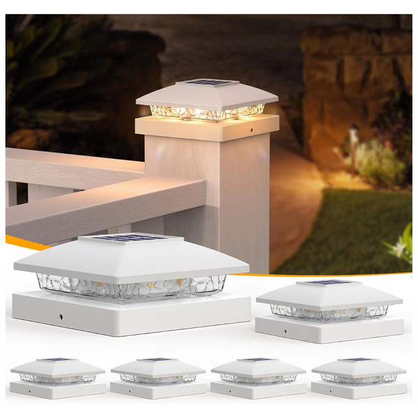 6-Pack IP65 Waterproof 15LM Solar Post Cap LED Lights