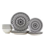 12-Piece Tabletops Unlimited TTU Gallery Black Pad Print Dinnerware Set