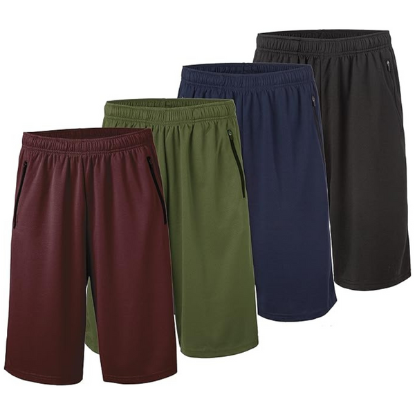 4-Pack Men's Dry-Fit Sweat Resistant Active Athletic Shorts