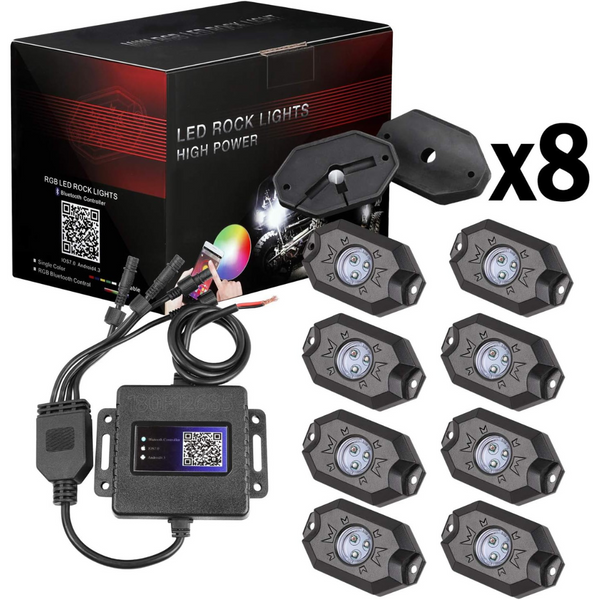8-Pack RGB Multi-Modes LED Rock Lights w/Bluetooth Remote Control