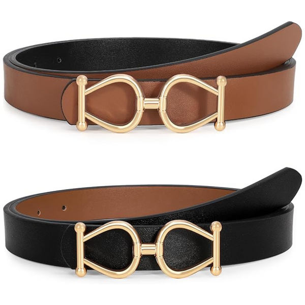 Women's Two-In-One Reversible Gold Buckle Leather Belt