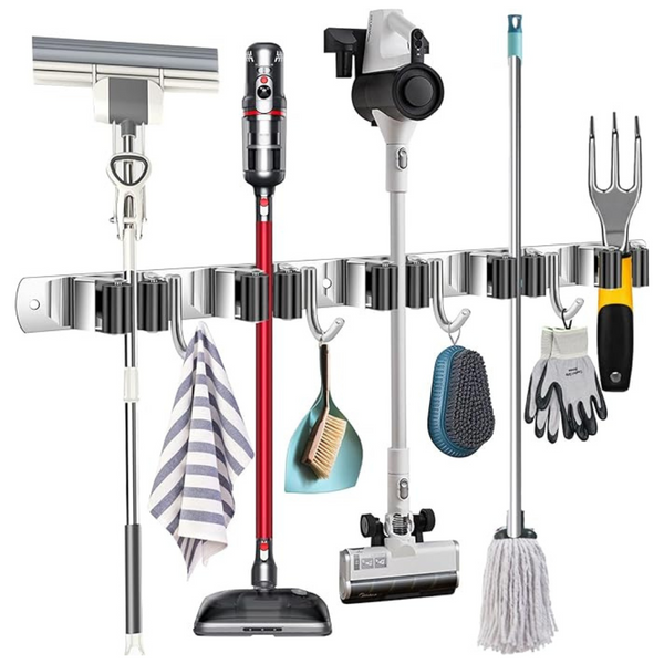 5-Racks / 4-Hook Heavy Duty Metal Mop And Broom Holder