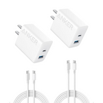 2-Pack Anker 20W 2-Port USB-C Wall Charger Adapter W/ 5ft Cable (2 Colors)