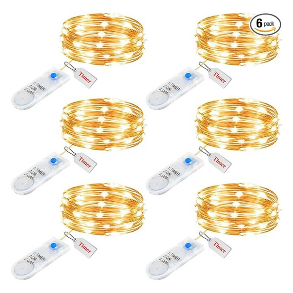 6-Pack 7ft 20 LED Waterproof Silver Wire Firefly Lights