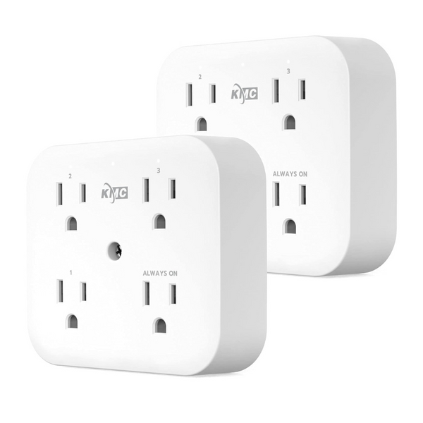 2-Pack KMC 4-Outlet Wi-Fi Wall Mounted Multiple Smart Plug Adapter