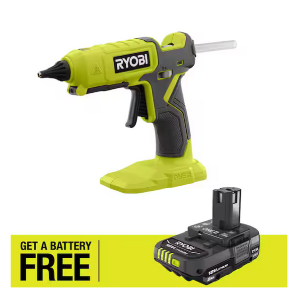 Ryobi ONE+ 18V Cordless Dual Temperature Glue Gun + RYOBI ONE+ 18V 2.0 Ah Lithium-Ion Battery