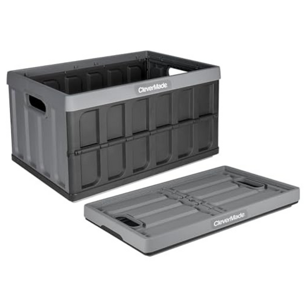 CleverMade 46L Stackable Folding Crates Storage Bins Stone