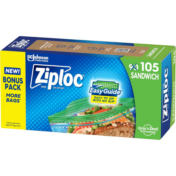 Ziploc Sandwich With EasyGuide Texture With Grip ‘n Seal Technology (105 Bags Total)