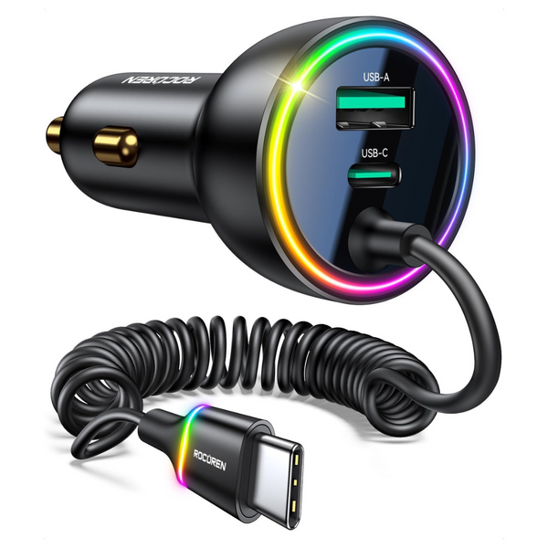 Rocoren 70W 2-USB Car Charger With 5.2ft 35W USB-C Cable