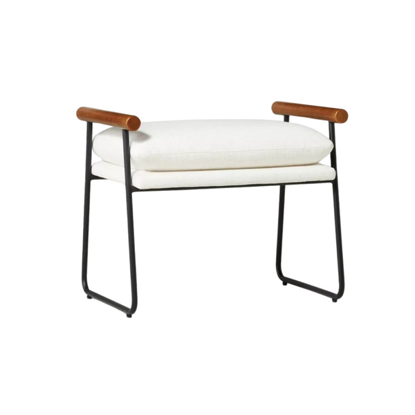 Cushioned Metal & Wood Ottoman