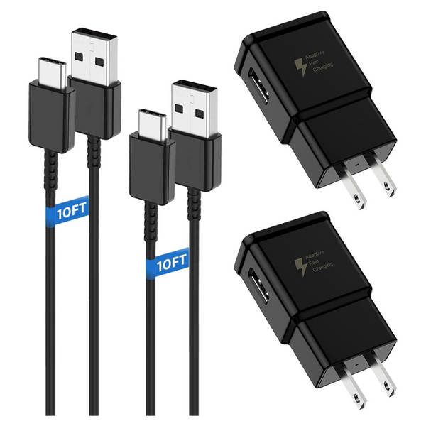 2 Fast Chargers With 10ft USB C Cables