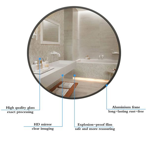 Beautypeak 24" Bathroom Wall Mounted Round Mirror