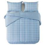7-Piece Mainstays Reversible Bed in a Bag Comforter Set w/ Sheets (King, Blue Check)