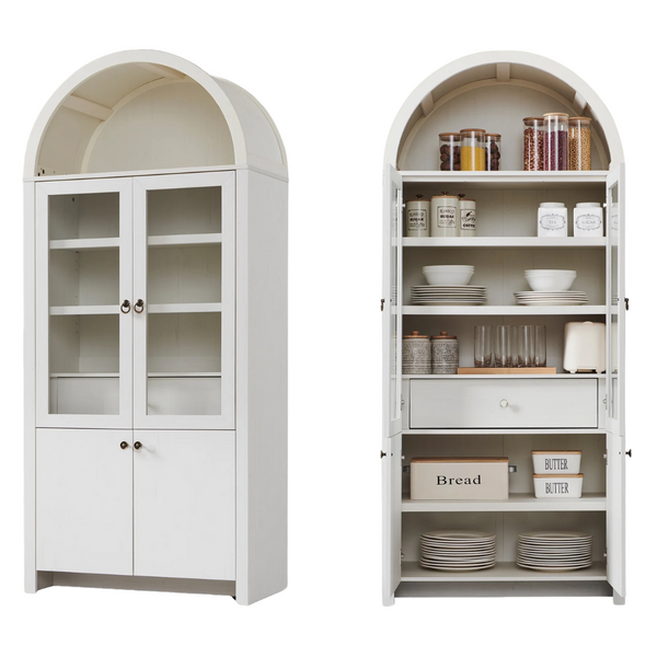 Arched 71" Wood Kitchen Storage Cabinet