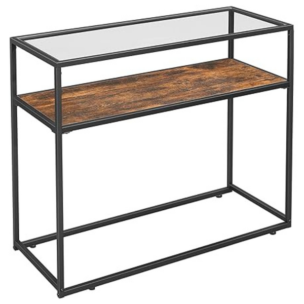 Yoyomax Sofa Desk Console Table with Steel Frame & Glass Top