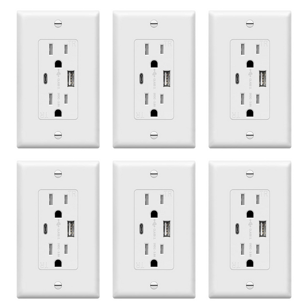 6-Pack Topgreener Type C & Type A USB Wall Charger Outlet