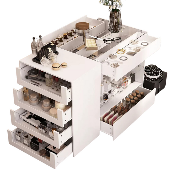 Glass-Top Dressing Island With /Storage