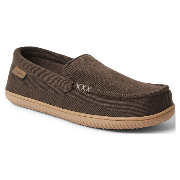 Dearfoams Men's Cozy Comfort Herringbone Moccasin Slippers