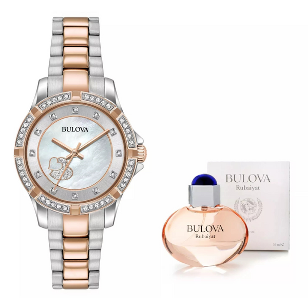 Bulova Women's Quartz Gemmed Silver Rose Gold Watch [Refurbished]