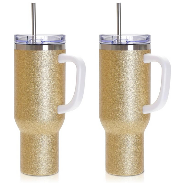 2-Pack 40-Oz Stainless Steel Tumblers With Handle & Straw Lid