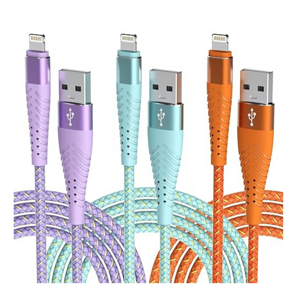 3-Pack Apple MFi Certified Nylon Braided 6FT Lightning Cable (Various)