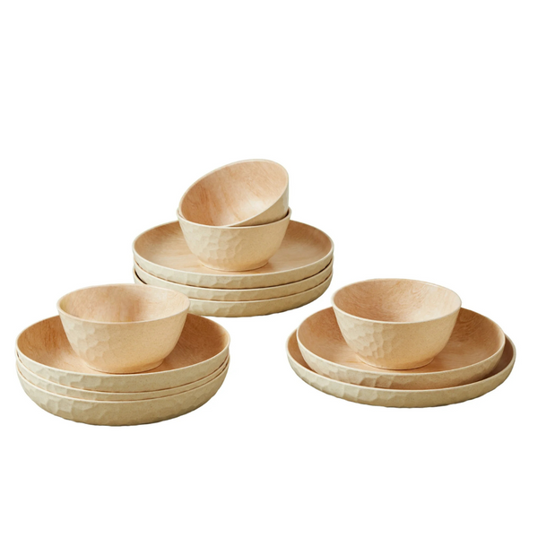12-Piece Bamboo Melamine Dinnerware Set