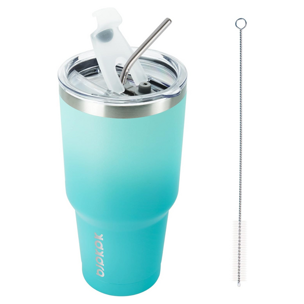 30oz Stainless Steel Color Block Insulated Tumblers Cup W/ Lid & Straw