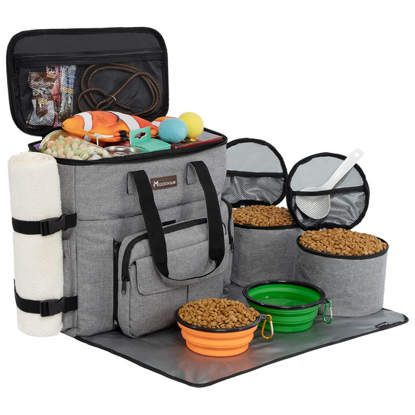 Dog Travel Organizer With 2 Collapsible Dog Bowls
