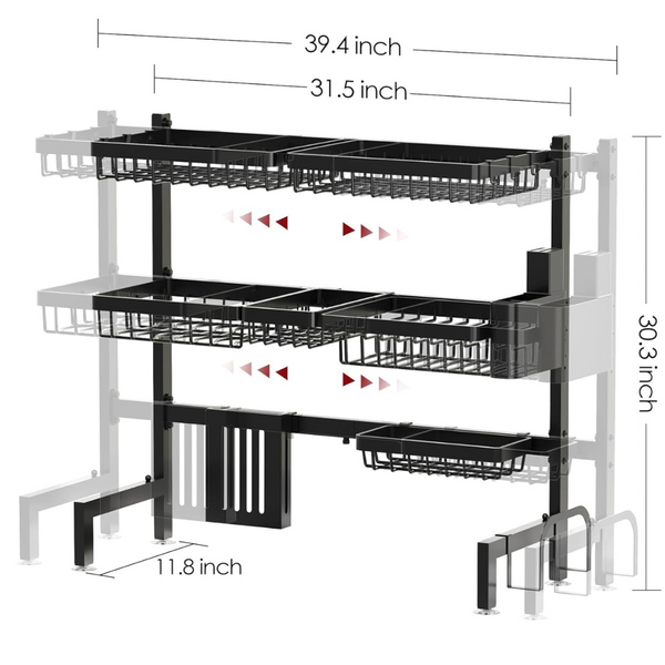 Large Over The Sink Dish Drainer Drying Rack (31.5" to 39.5" W)
