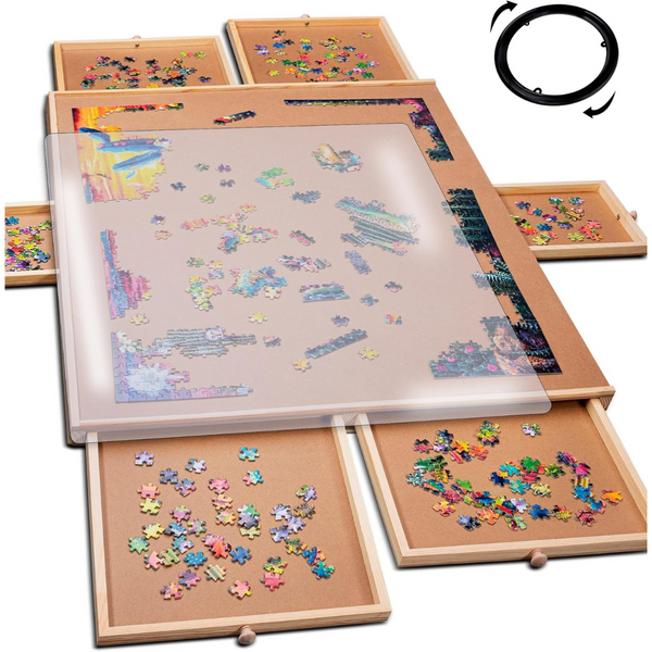 1500-Piece Playvibe Rotating Jigsaw Puzzle Board with Drawers