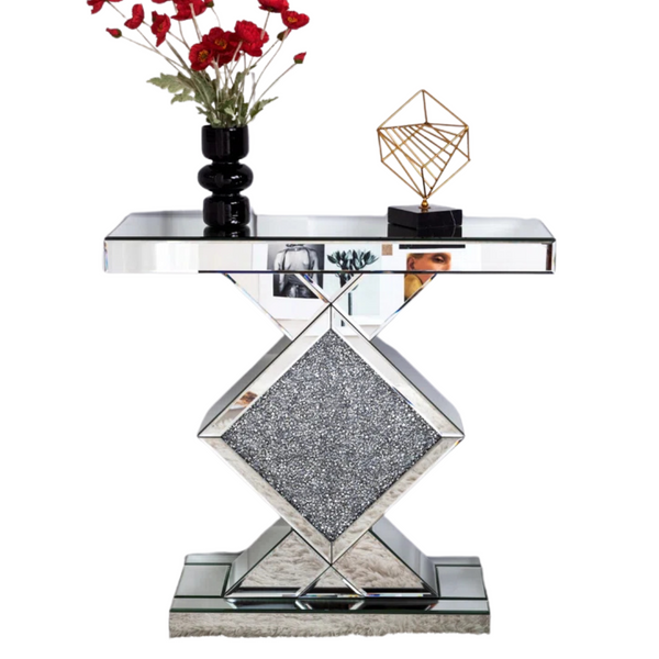 Rillamas 31.5" Mirrored Console Table With Glass Top Sofa Table