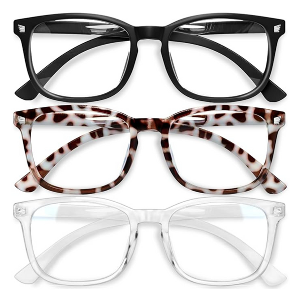 3-Pack Unisex Fashion Square Fake Blue Light Blocking Glasses