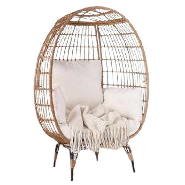 Otsun Steel Frame Oversized Wicker Egg Chair With 4 Cushions
