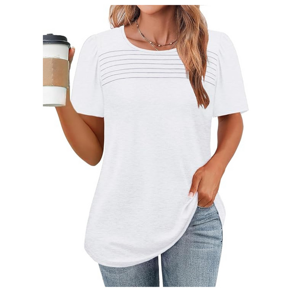 Women's Summer Pleated Puff Short Sleeve Loose Fit T Shirt (Various)