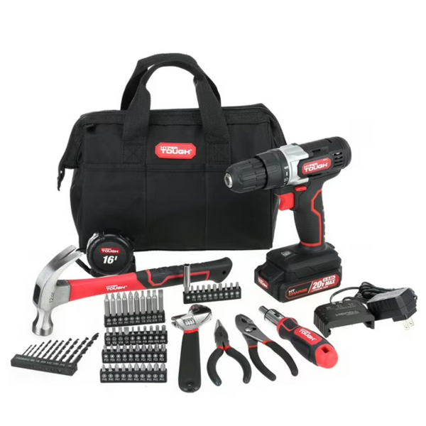 70-Piece Hyper Tough 20V Max 3/8 Inch Cordless Drill Home Tool Set