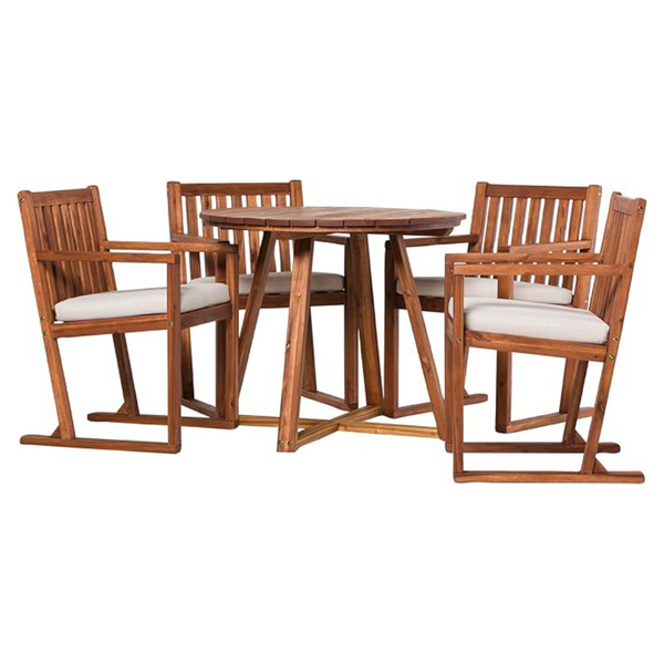 5-Piece Walker Edison Itha Slat-Back Solid Wood Outdoor Dining Set