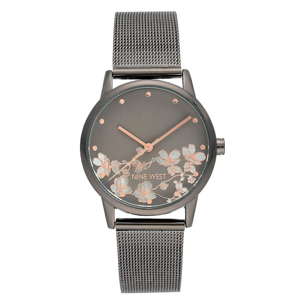 Nine West Women's 35mm Gunmetal And Silver-Tone Mesh Bracelet Watch