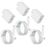 3-Pack 20W PD USB-C Fast Wall Charger Adapter With 6.6 ft Cables