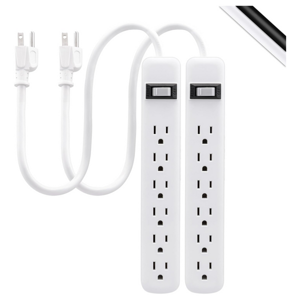 2-Pack GE 120 Volts 6 Outlet 2ft Cord Wall Mount Switched Power Strip