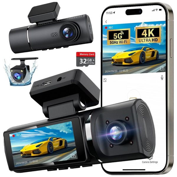 1080p 3 Channel 4K Dash Cam Rear and Inside with 32GB Card