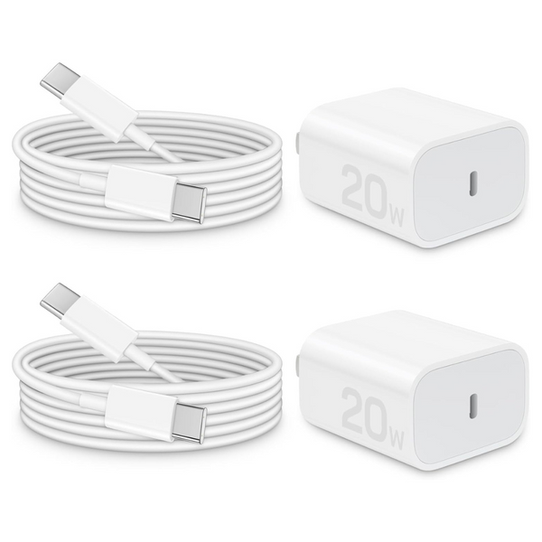 2-Pack iPhone 20W USB C Wall Charger Block with 6ft Cables