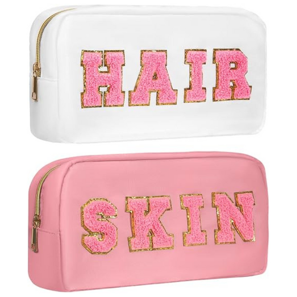 2-Piece Preppy Varsity Chenille Letter akeup Bags Set