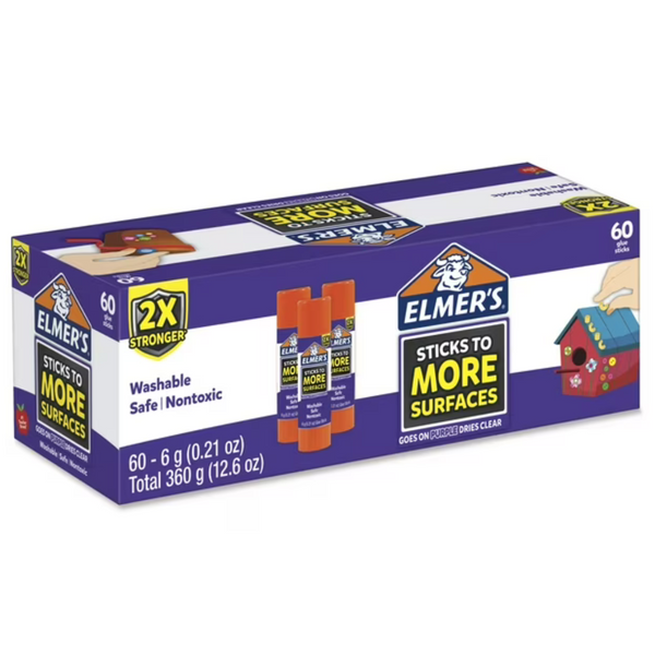 60-Count Elmers Extra Strength School Glue Sticks (360g/12.6oz)