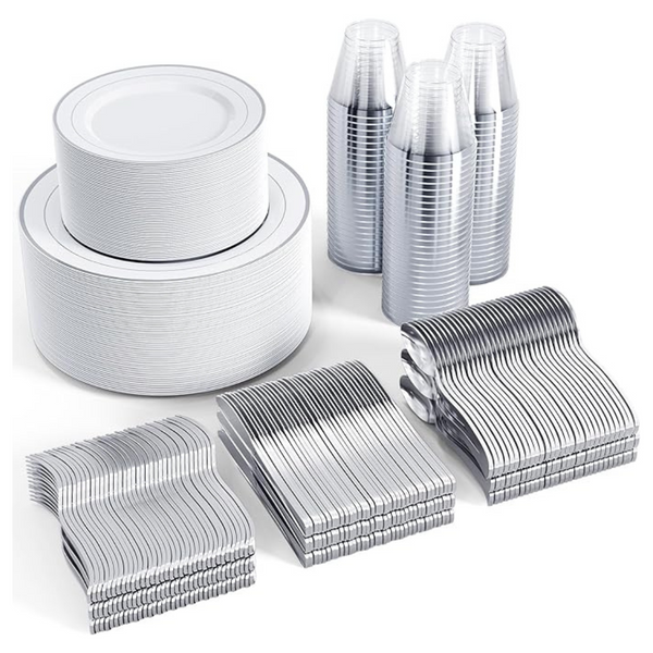 600 Pcs Plastic Disposable Dinnerware Sets For 100 Guests