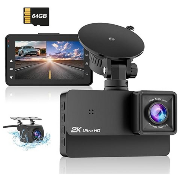 Tareefan 3" Display Front and Rear 2K+1080P Car Dash Camera