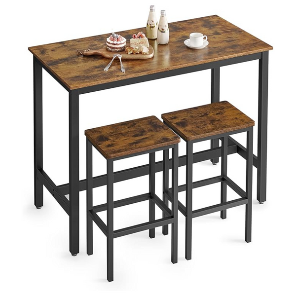Vasagle Rustic Brown Bar Table Set With 2 Bar Stools