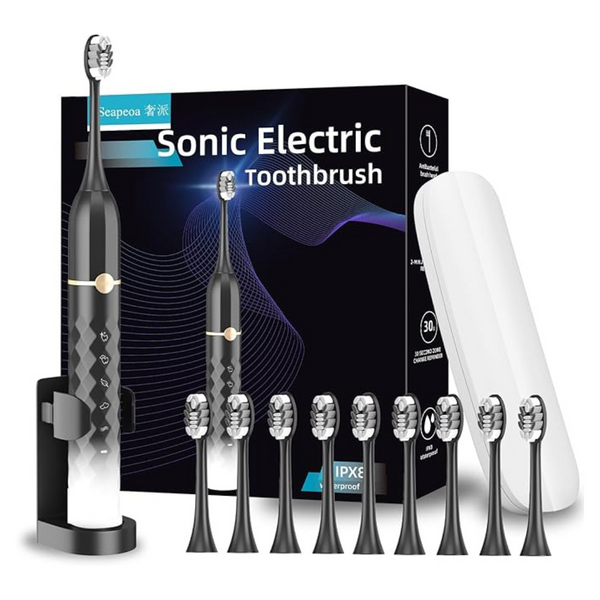 IPX8 Waterproof Sonic Electric Toothbrush W/5 Modes & 10 Brush Heads