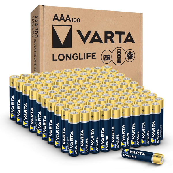 100-Pack VARTA Longlife AAA Alkaline Batteries