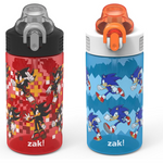 Zak Designs Sonic The Hedgehog Sage Kids 16oz Durable Plastic Water Bottles With Straw, Leak-Proof (2-Pack Set)
