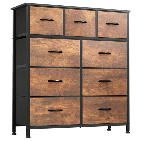 9-Drawer Dresser with Sturdy Steel Frame & Wooden Top